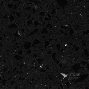 Black quartz countertop with silver specks