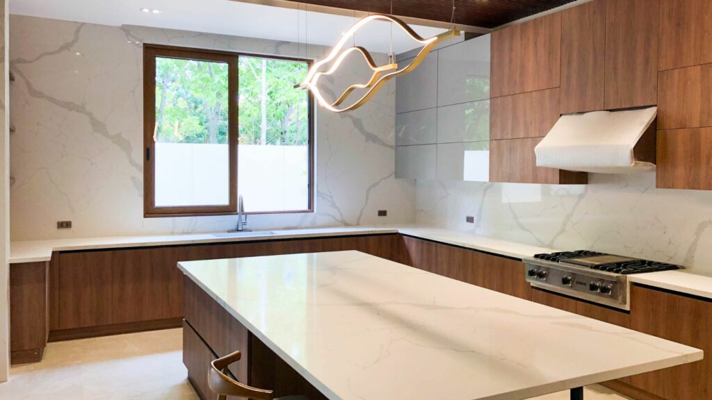Marble-inspired quartz countertop and island in Bacolod City, Philippines
